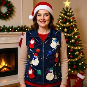 VTG Originals Collectables Christmas Ugly Knit Sweater Vest Women L Ramie Cotton